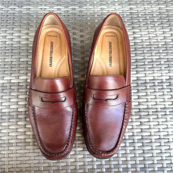 Johnston & Murphy Leather 11.5 M Penny Loafers Slip-On Brown Made in Brazil - Picture 3 of 13